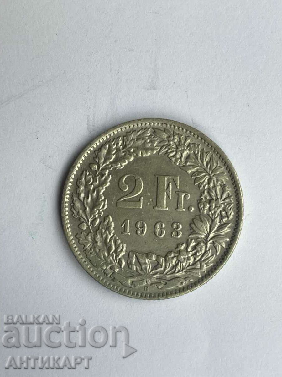 сребърна монета 2 франка Швейцария 1963 сребро