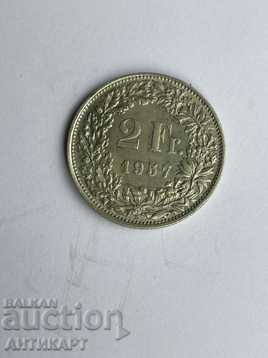 сребърна монета 2 франка Швейцария 1957 сребро