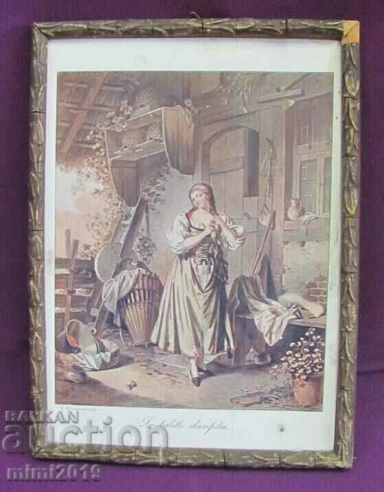 Antique Lithograph in Original Wooden Frame