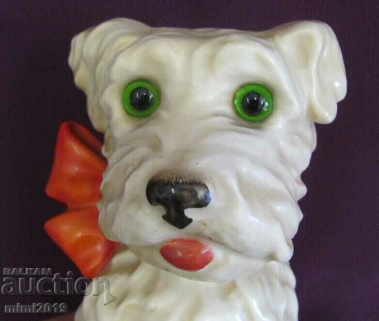 Auction  19th century Porcelain Lamp-Dog marked, glass eyes