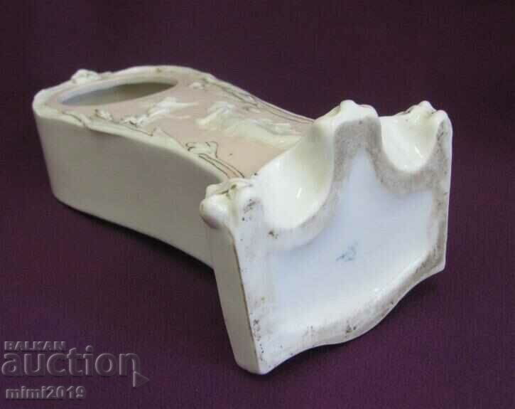 Antique Porcelain Watch Box with embossed figures - 6