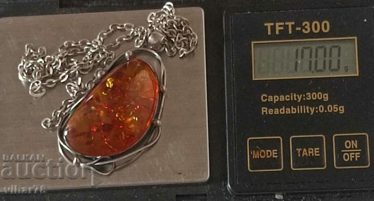 Large silver pendant with amber - 5 Large silver pendant with amber - 5