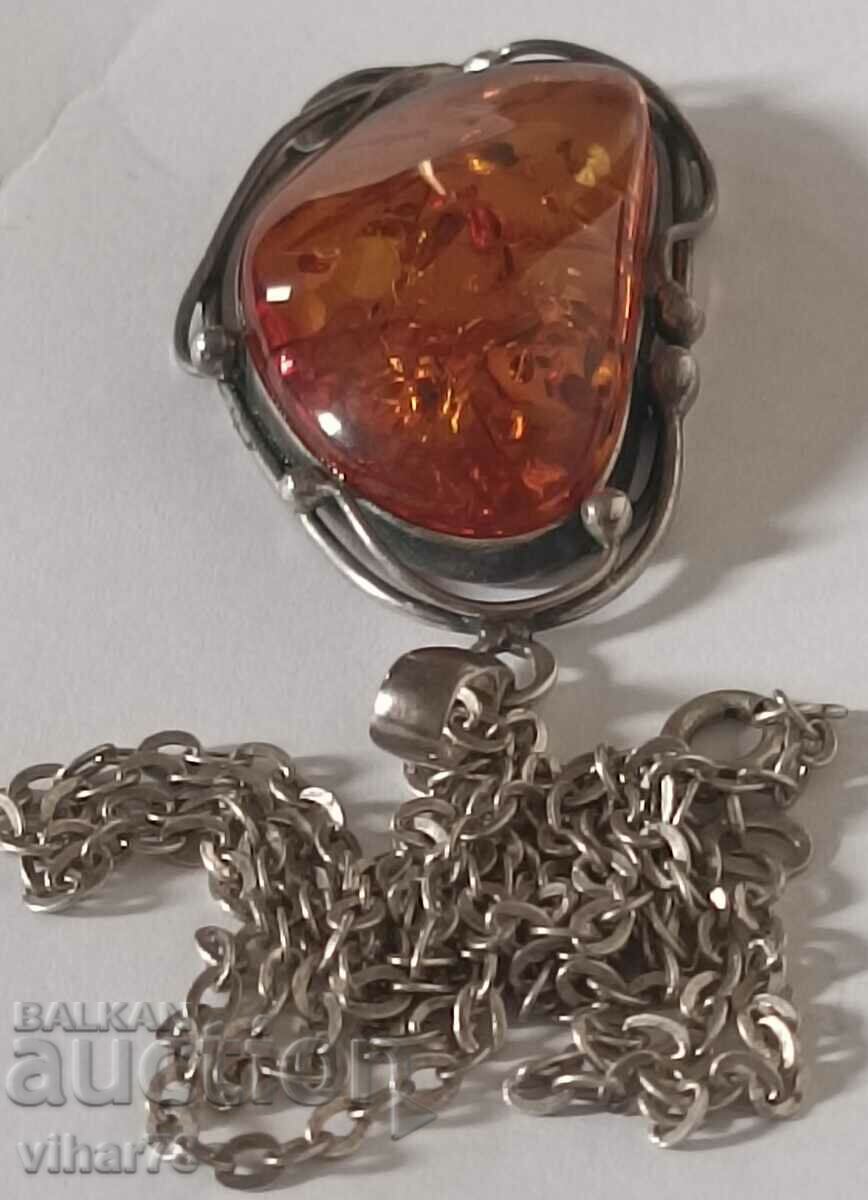 Large silver pendant with amber - 6 Large silver pendant with amber - 6