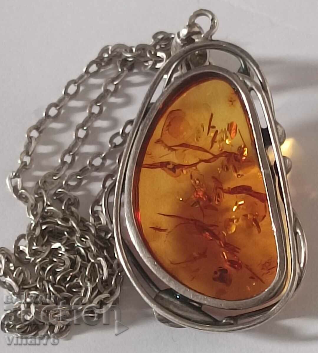 Large silver pendant with amber - 7 Large silver pendant with amber - 7