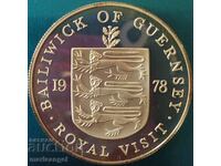 25 pence 1978 Guernsey Royal Visit 38 mm PROOF argint