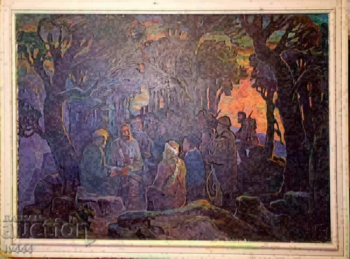 LYUBEN PETROV HUGE OLD BULGARIAN PAINTING - VRAH ORELA '84 LYUBEN PETROV HUGE OLD BULGARIAN PAINTING - VRAH ORELA '84