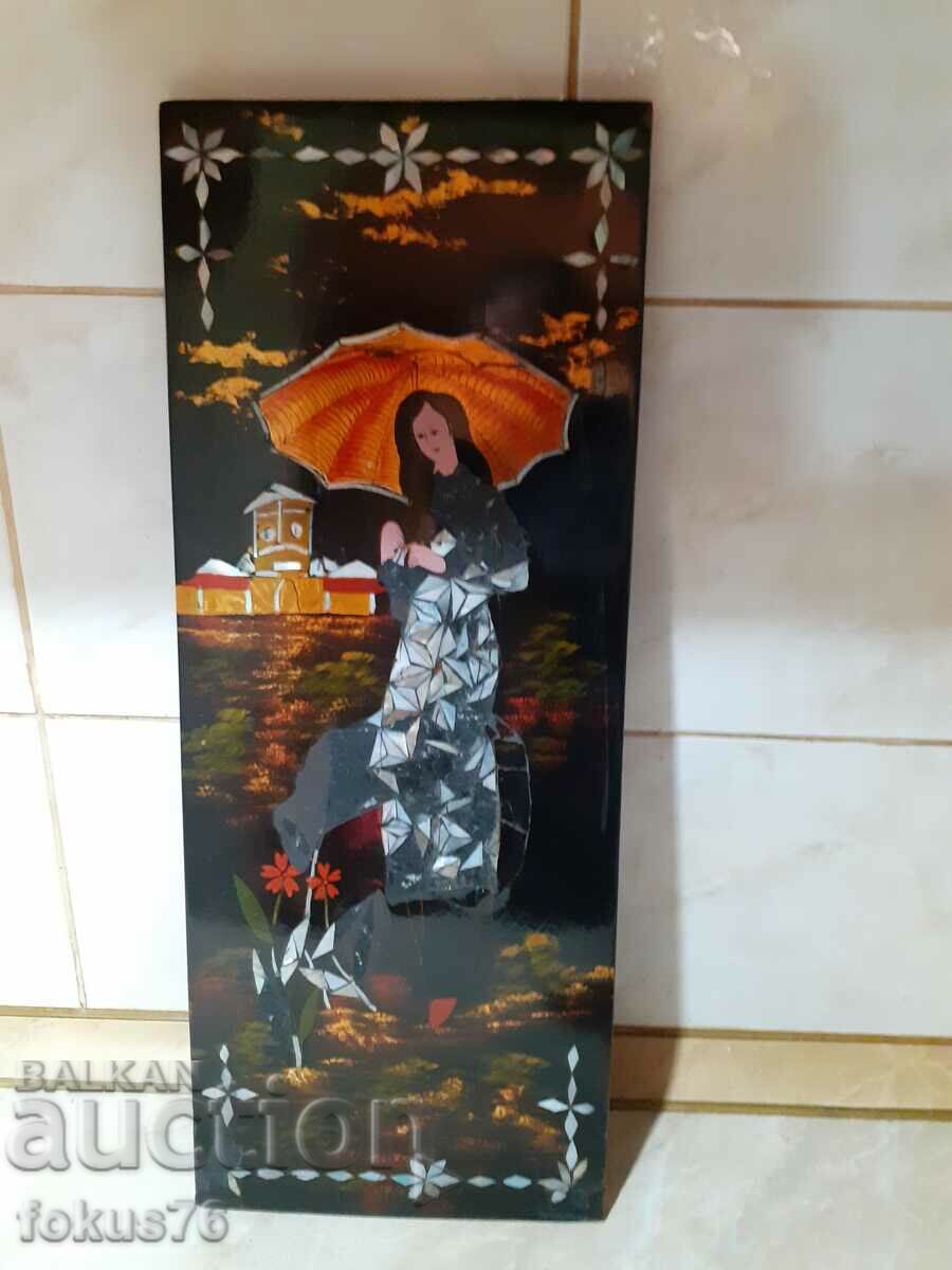 A unique Japanese lacquer painting with mother-of-pearl inlay