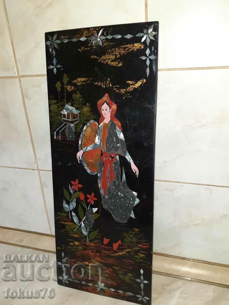 Unique Japanese lacquer panel painting with mother of pearl inlay with price 49.00 BGN | € 25.05 Unique Japanese lacquer panel painting with mother of pearl inlay with price 49.00 BGN | € 25.05