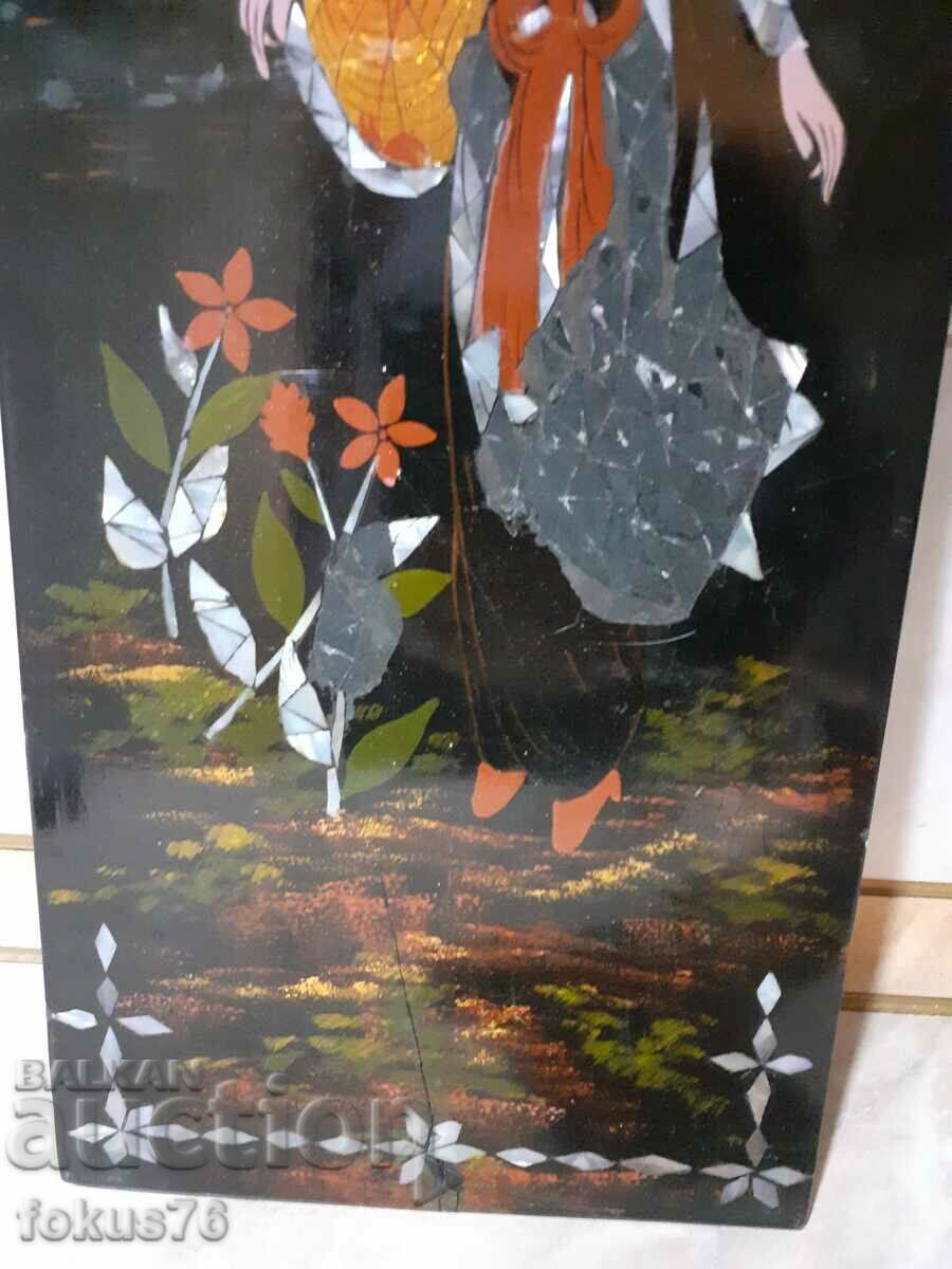 Delivery of Unique Japanese lacquer panel painting with mother of pearl inlay Delivery of Unique Japanese lacquer panel painting with mother of pearl inlay