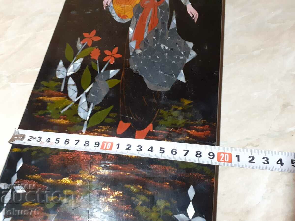 Unique Japanese lacquer panel painting with mother of pearl inlay - 7 Unique Japanese lacquer panel painting with mother of pearl inlay - 7