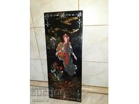 Unique Japanese lacquer panel painting with mother of pearl inlay