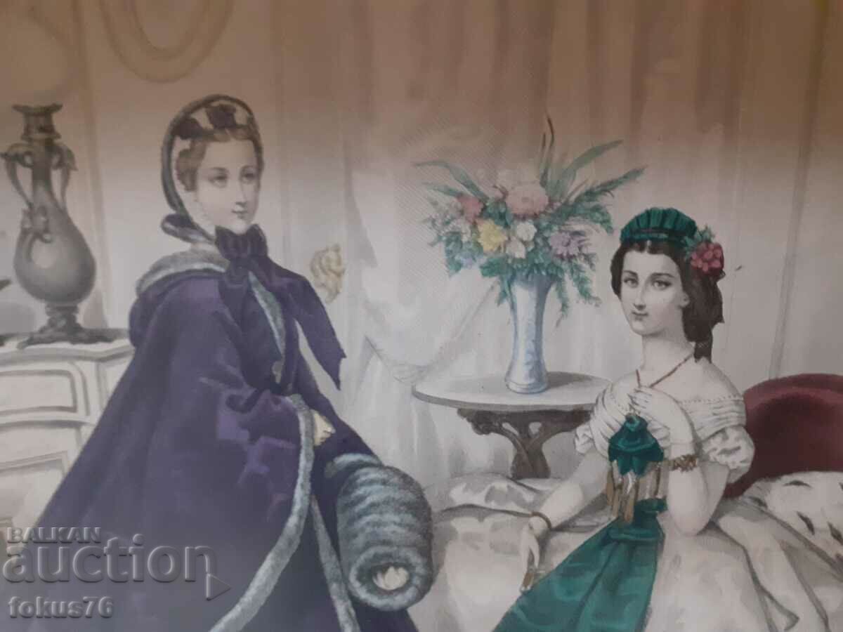 Παλιά έγχρωμη γαλλική αντίκα με κορνίζα με υπογραφή - 5 Παλιά έγχρωμη γαλλική αντίκα με κορνίζα με υπογραφή - 5