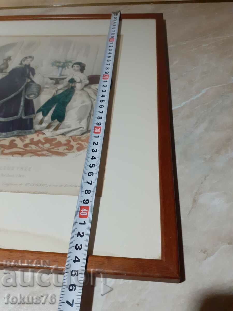 Παλιά έγχρωμη γαλλική αντίκα με κορνίζα με υπογραφή - 6 Παλιά έγχρωμη γαλλική αντίκα με κορνίζα με υπογραφή - 6