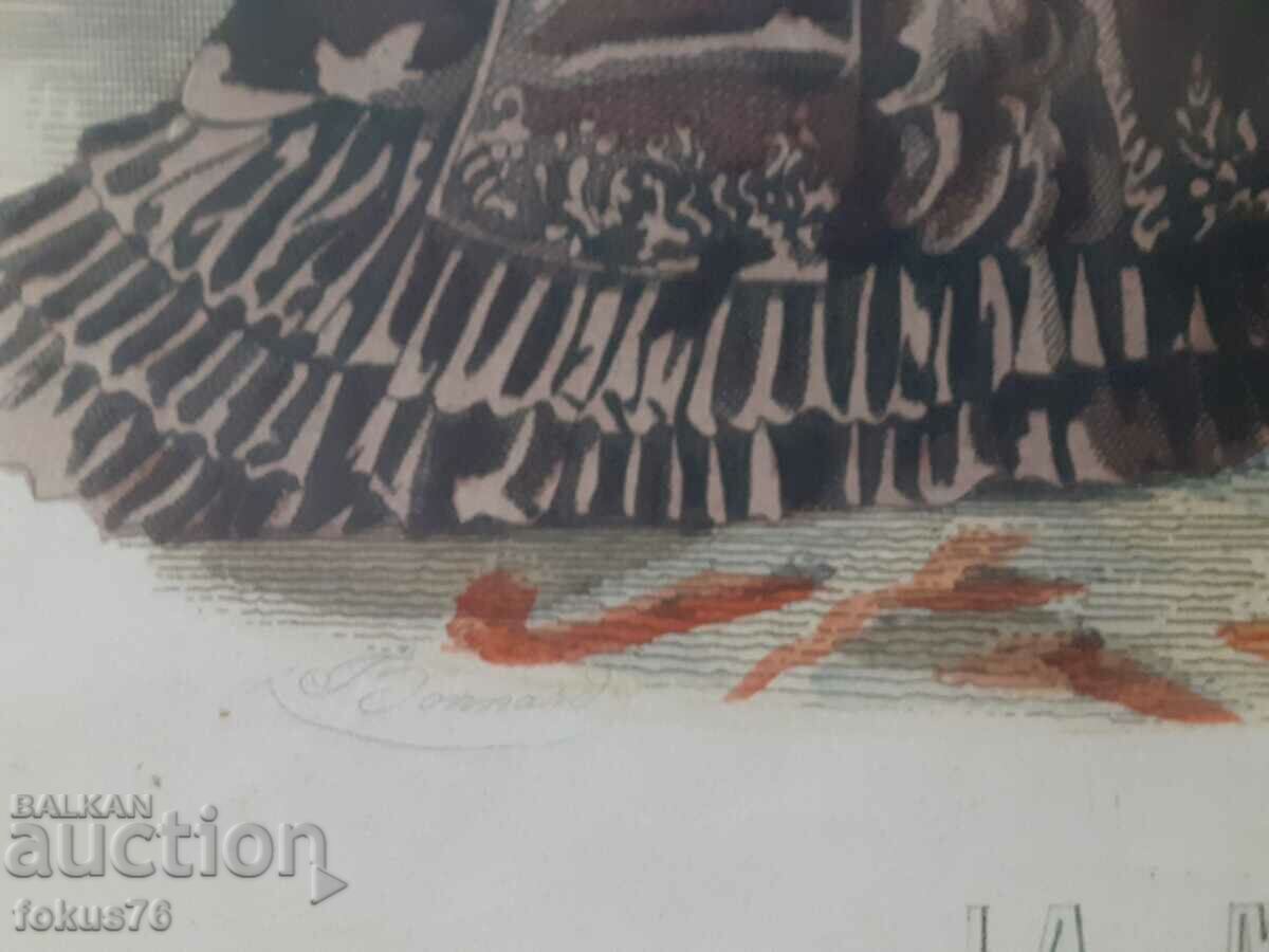 Licitație Gravura antica inramata colorata veche semnata - Franta