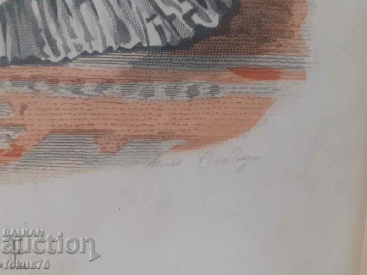 Livrarea Gravura antica inramata colorata veche semnata - Franta