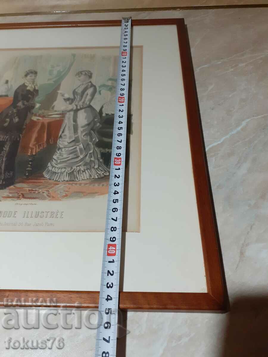 Gravura antica inramata colorata veche semnata - Franta - 6