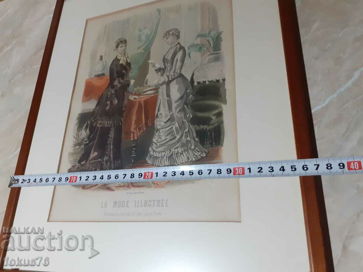 Gravura antica inramata colorata veche semnata - Franta - 7