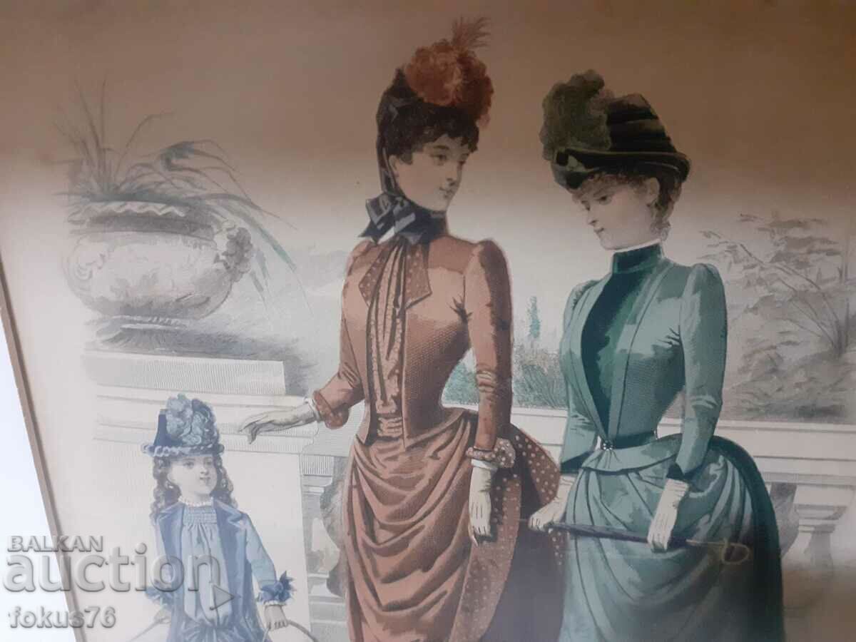 Old colored antique framed engraving signed - Paris - 5