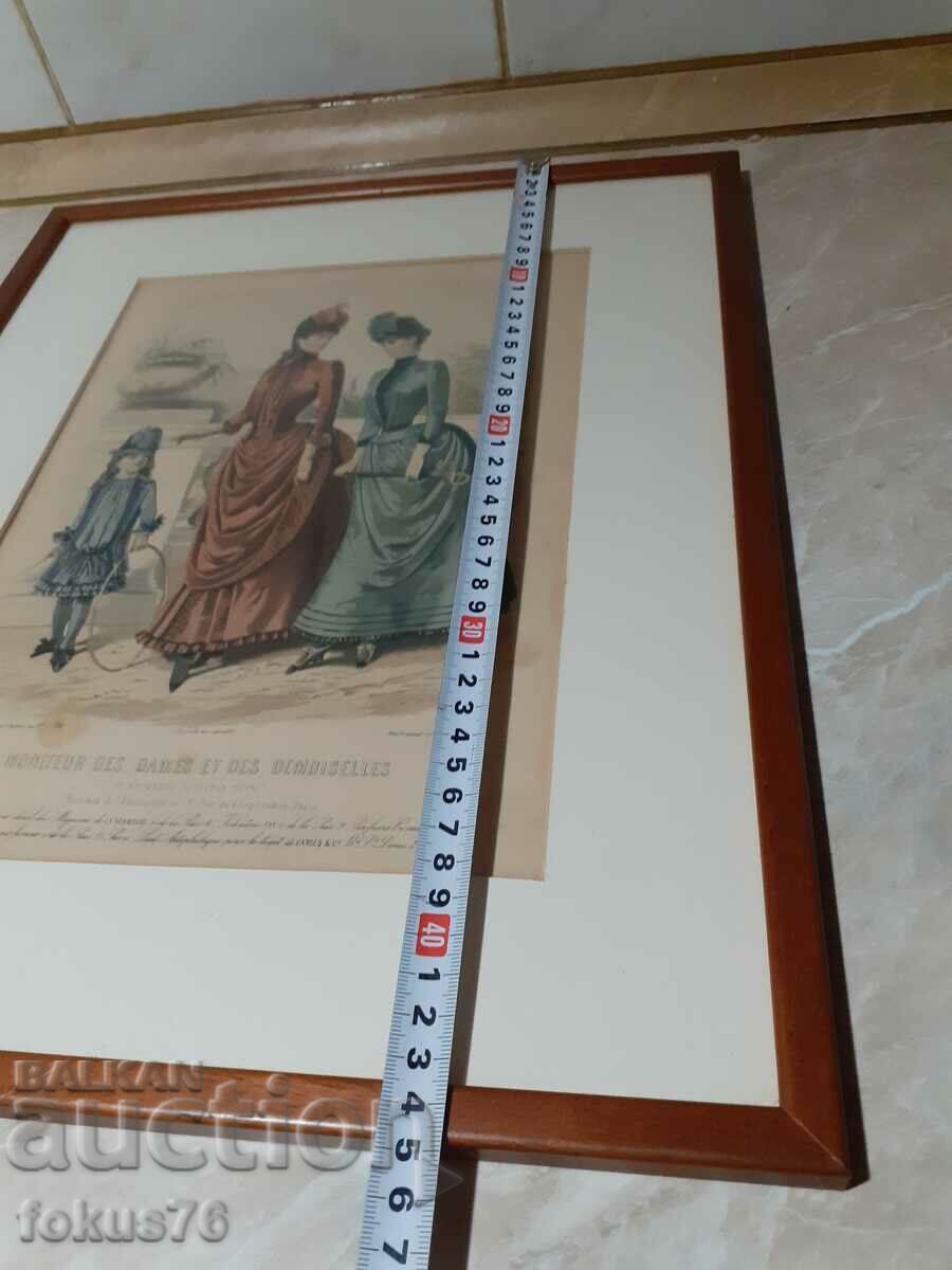 Old colored antique framed engraving signed - Paris - 6