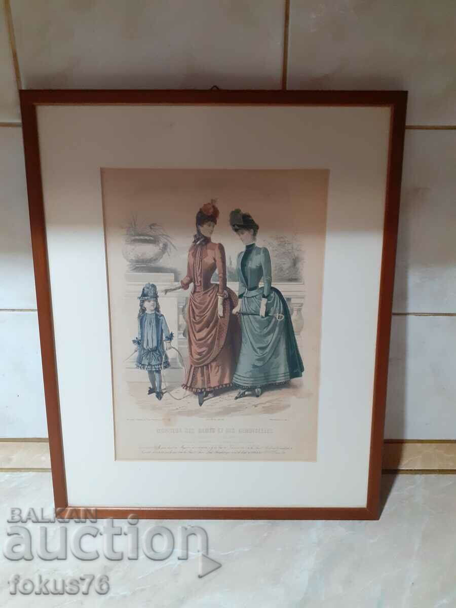 Old colored antique framed engraving signed - Paris