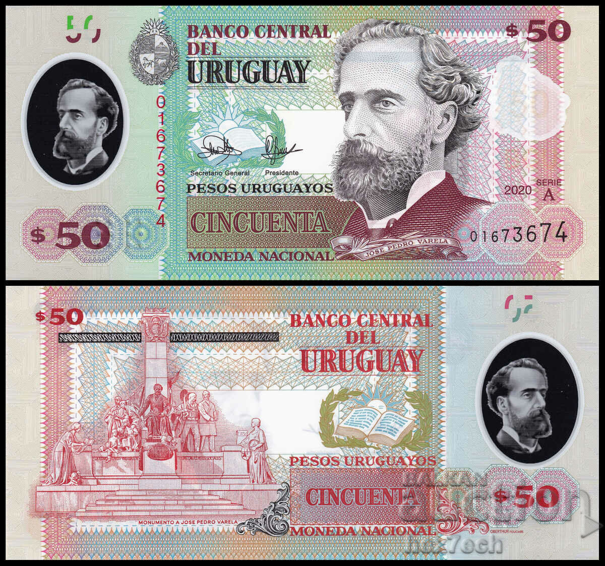 ❤️ ⭐ Uruguay 2020 50 pesos polimer UNC nou ⭐ ❤️