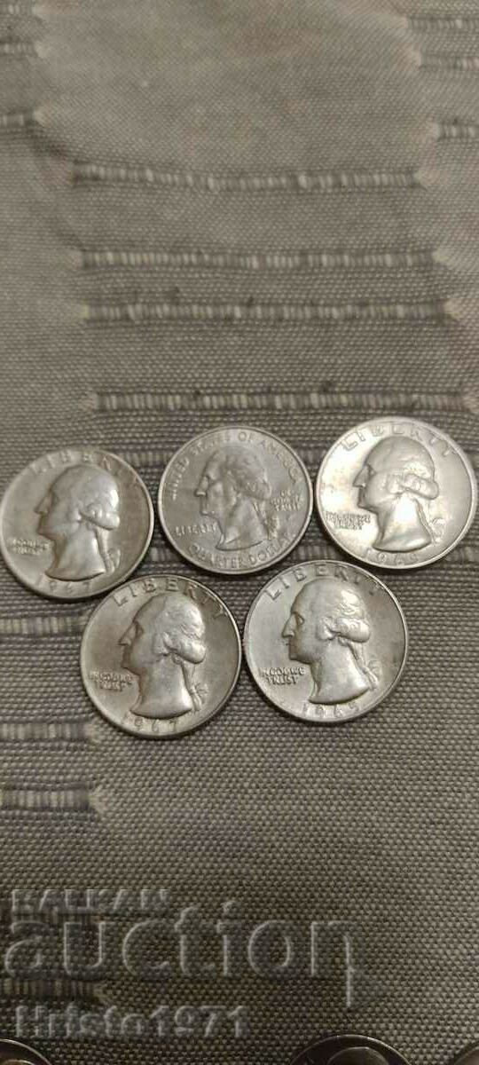 Quarter dollar: 5 cents; 1 dime