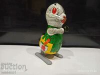 Rabbit old tin toy USSR with winding mechanism