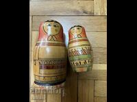 Two old wooden matryoshka dolls