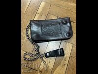 Leather wallet with chain men's rocker