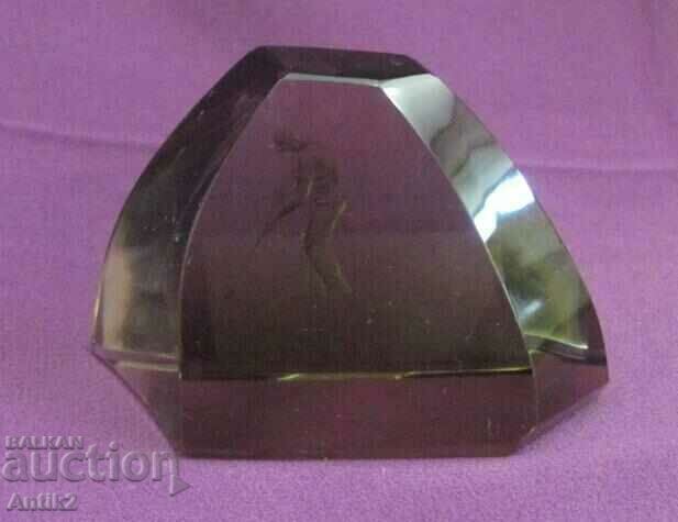 Auction  Vintich Crystal Paperweight for Desk - Golf