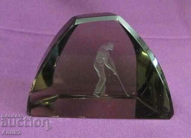 Vintich Crystal Paperweight for Desk - Golf