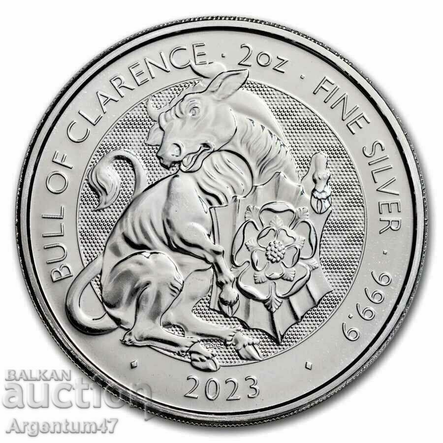 SILVER 2 OZ 2023 BEASTS OF THE TUDORS - CLARENCE BULL