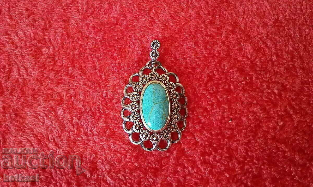 Old silver 925 pendant semi-precious stones markings