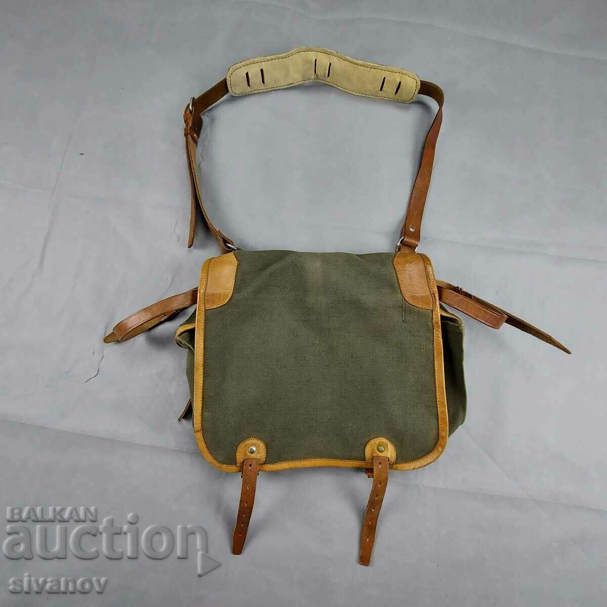 Стара брезентова чанта за през рамо с кожа Славия  #5468