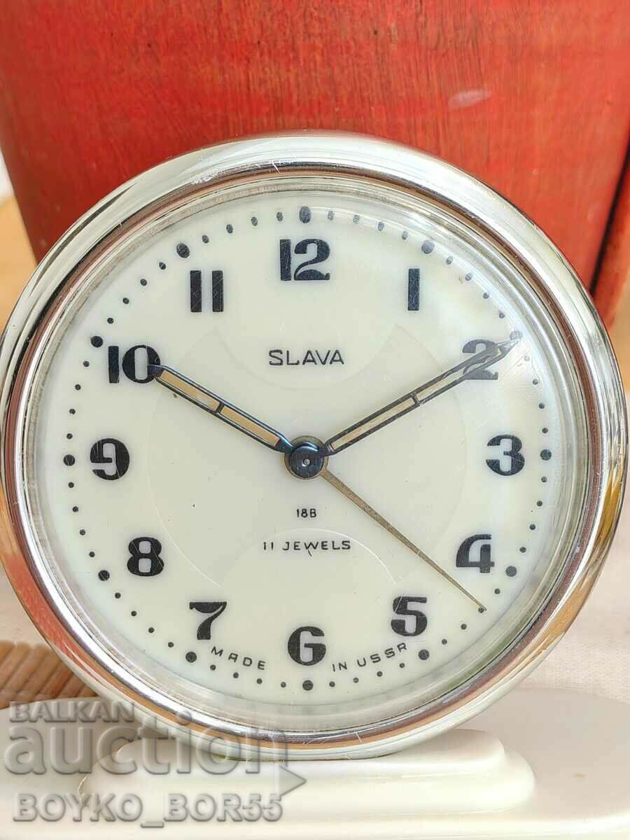 Russian Social USSR Table Clock Alarm Clock SLAVA 1970s - 5