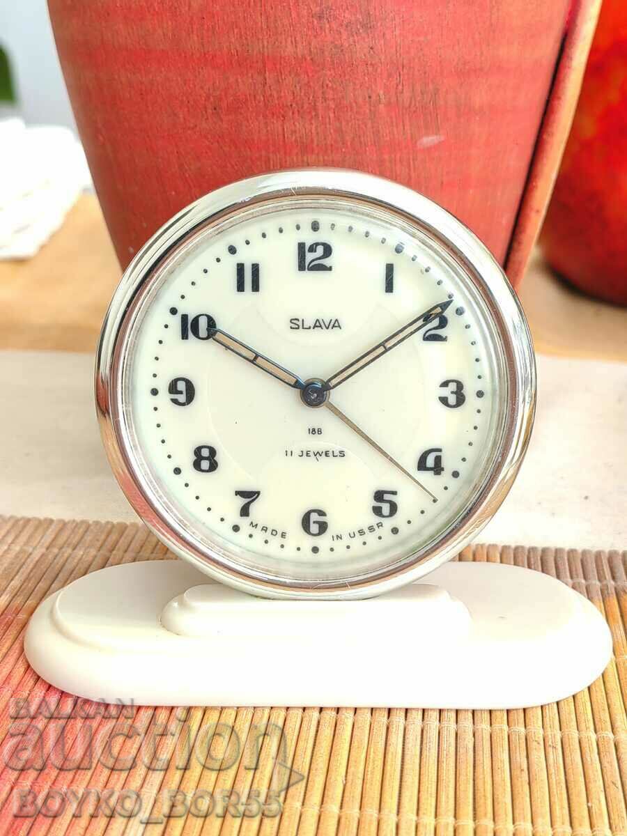 Russian Social USSR Table Clock Alarm Clock SLAVA 1970s