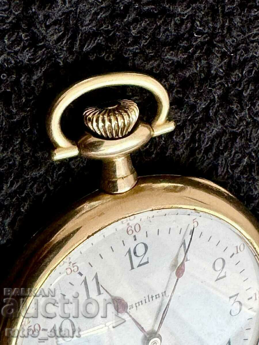 Hamilton, Heavy Gilt Pocket Watch - 6 Hamilton, Heavy Gilt Pocket Watch - 6