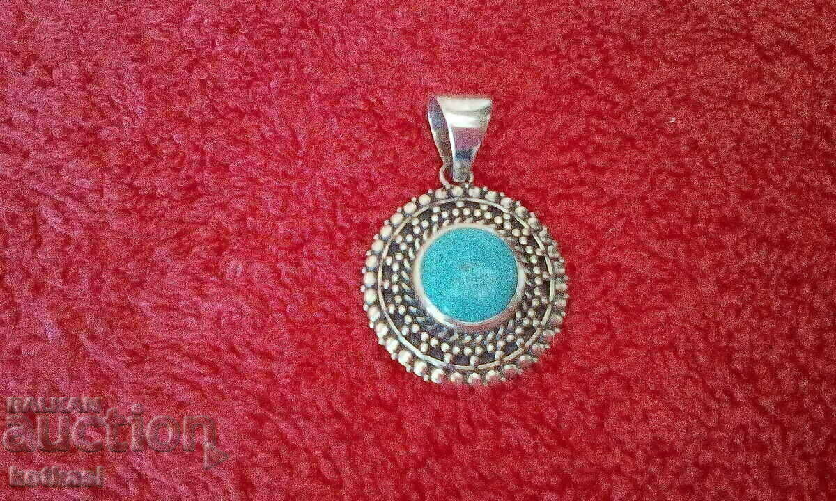 Auction  Old Solid 925 Silver Semi Precious Stone Pendant