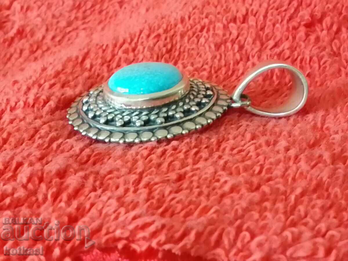 Pandantiv vechi din argint solid 925 cu pietre semiprețioase - 7