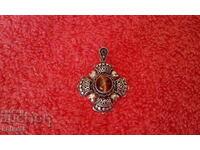 Old silver 950 semi-precious stone filigree pendant