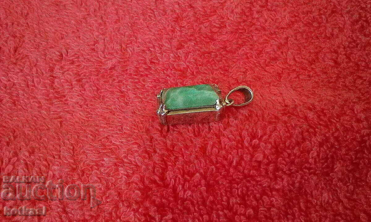 Old Silver 800 Green Semi Precious Stone Pendant - 5 Old Silver 800 Green Semi Precious Stone Pendant - 5