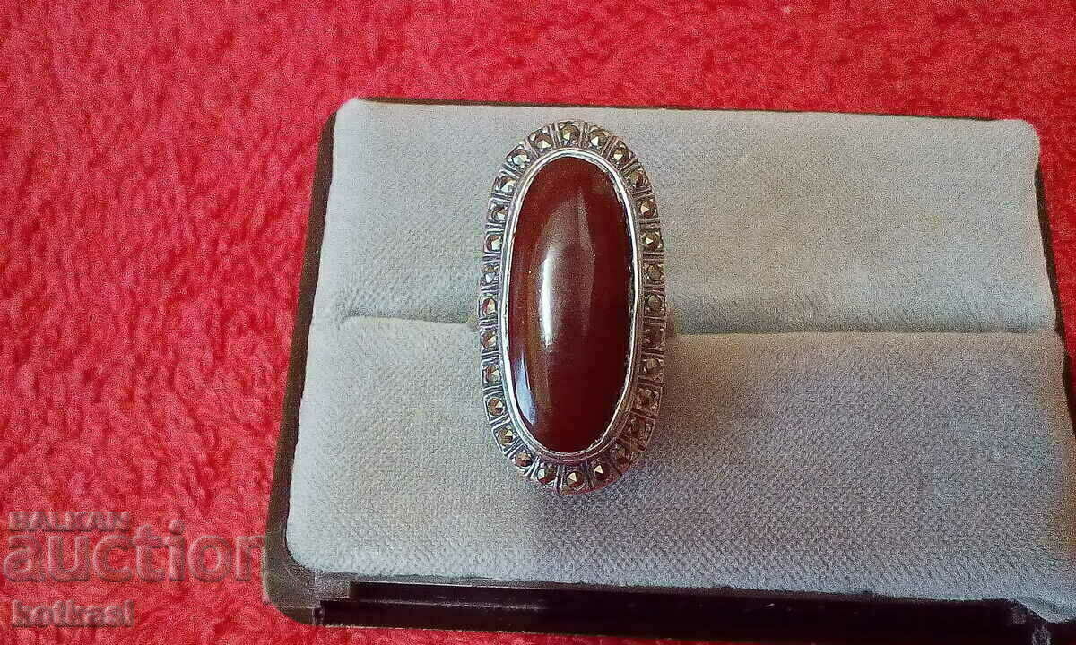 Old silver 925 ring semi-precious stones marked - 5