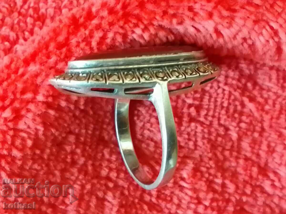 Old silver 925 ring semi-precious stones marked - 6