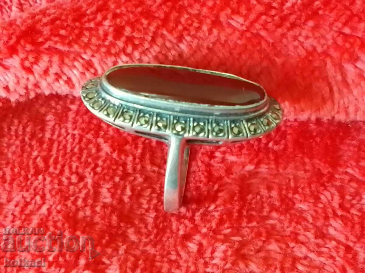 Old silver 925 ring semi-precious stones marked - 7