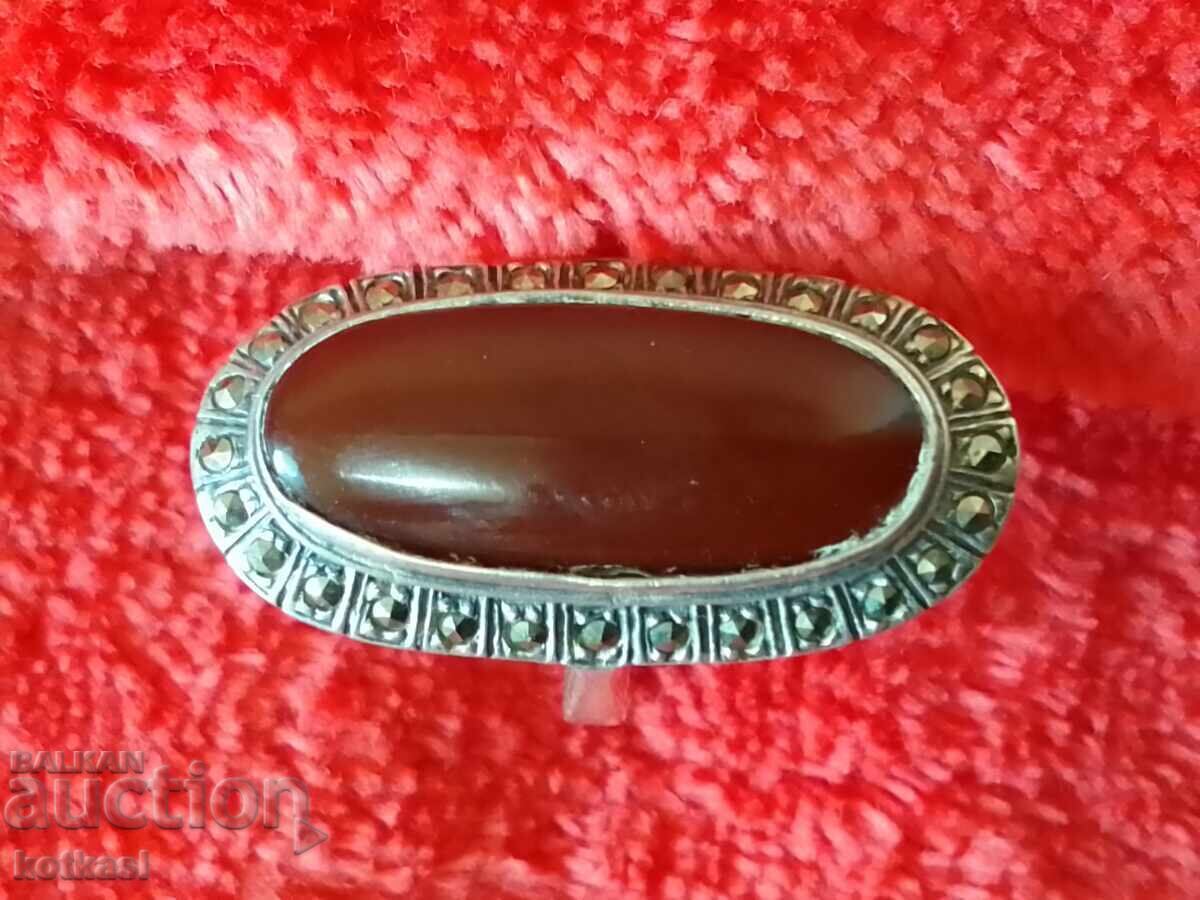 Old silver 925 ring semi-precious stones marked