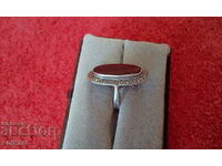 Стар сребърен 925 пръстен полускъпоценни камъни маркиран