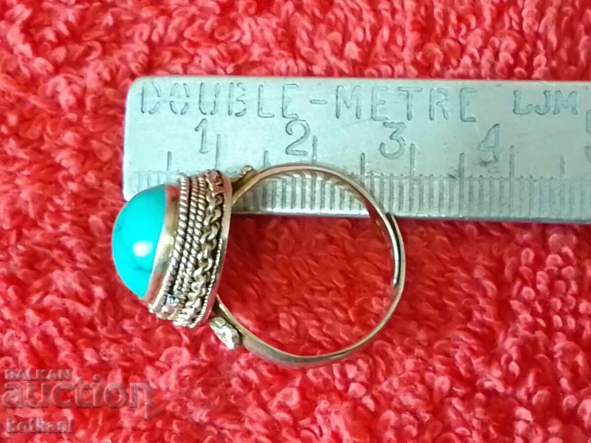 Vintage Silver Ring with Semi-Precious Turquoise Stone - 5