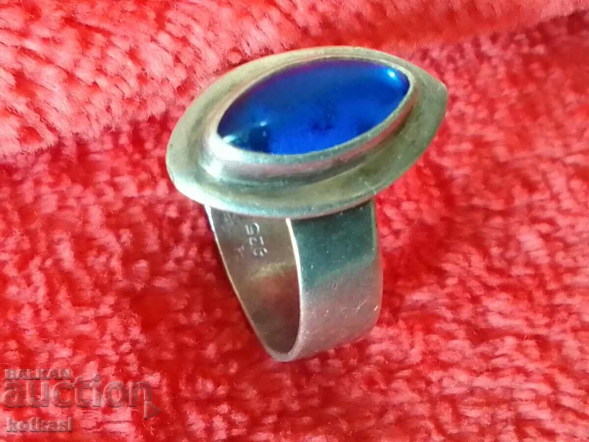 Delivery of Old Solid 925 Silver Ring Blue Semi Precious Stone Delivery of Old Solid 925 Silver Ring Blue Semi Precious Stone