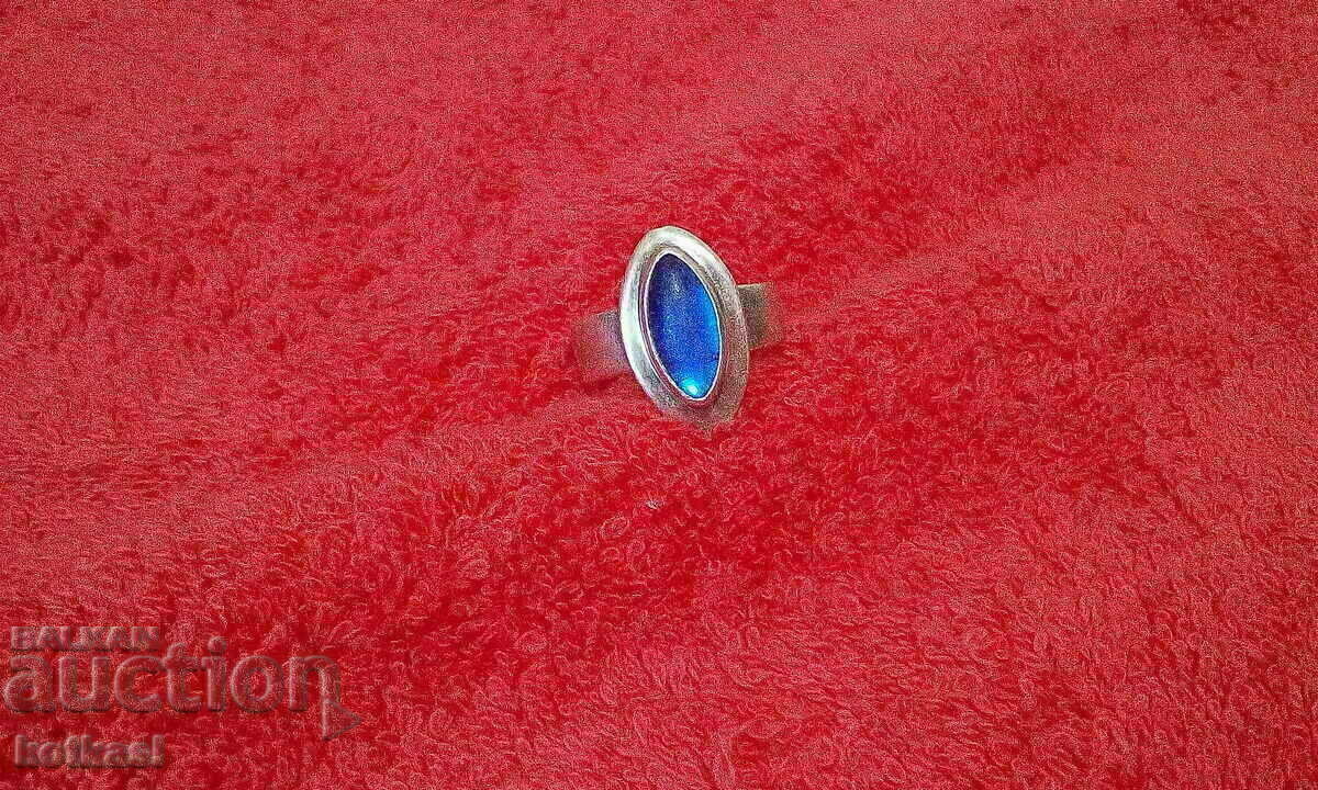 Old Solid 925 Silver Ring Blue Semi Precious Stone - 6 Old Solid 925 Silver Ring Blue Semi Precious Stone - 6