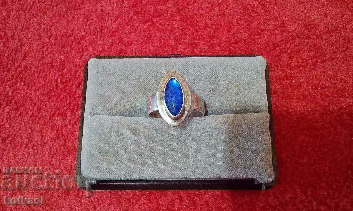 Old Solid 925 Silver Ring Blue Semi Precious Stone Old Solid 925 Silver Ring Blue Semi Precious Stone